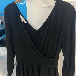 Boston Proper Elegant Black Wrap Top, Ruffled bottom